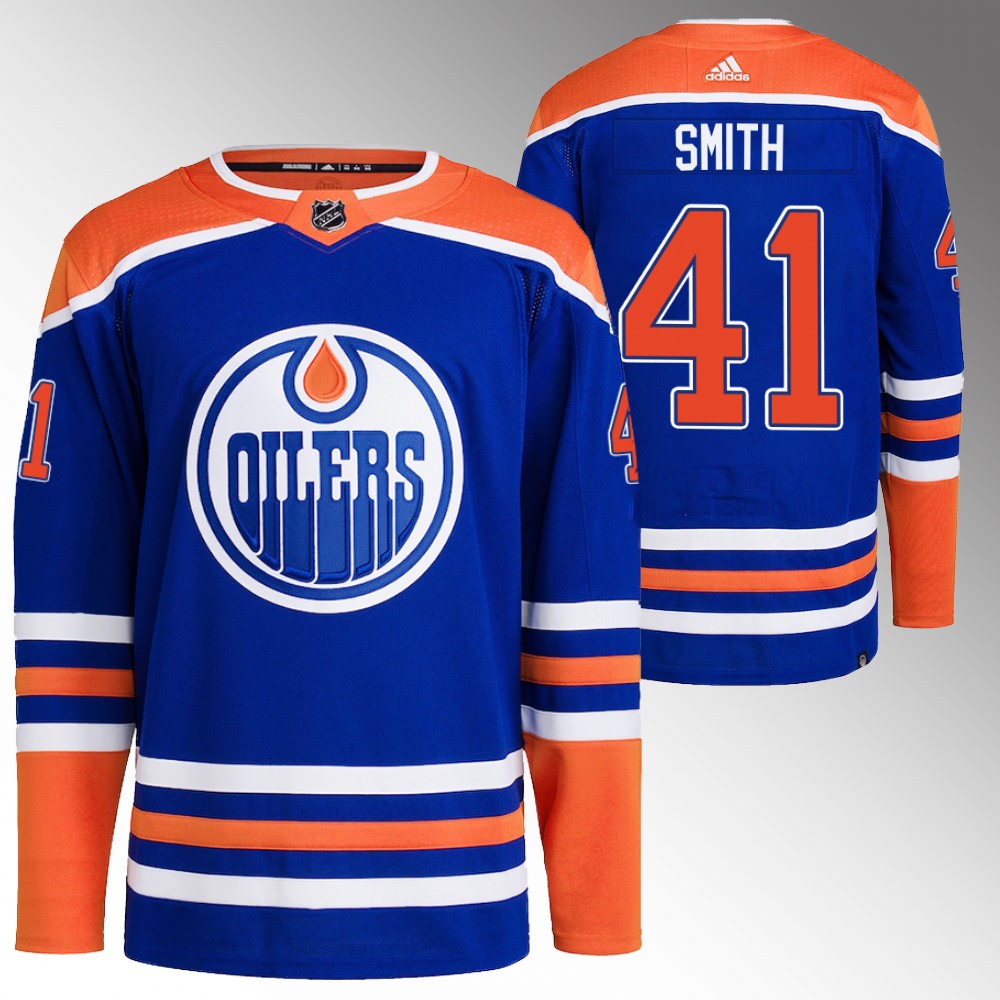 Mike Smith Edmonton Oilers Royal Authentic Home Primegreen Jersey