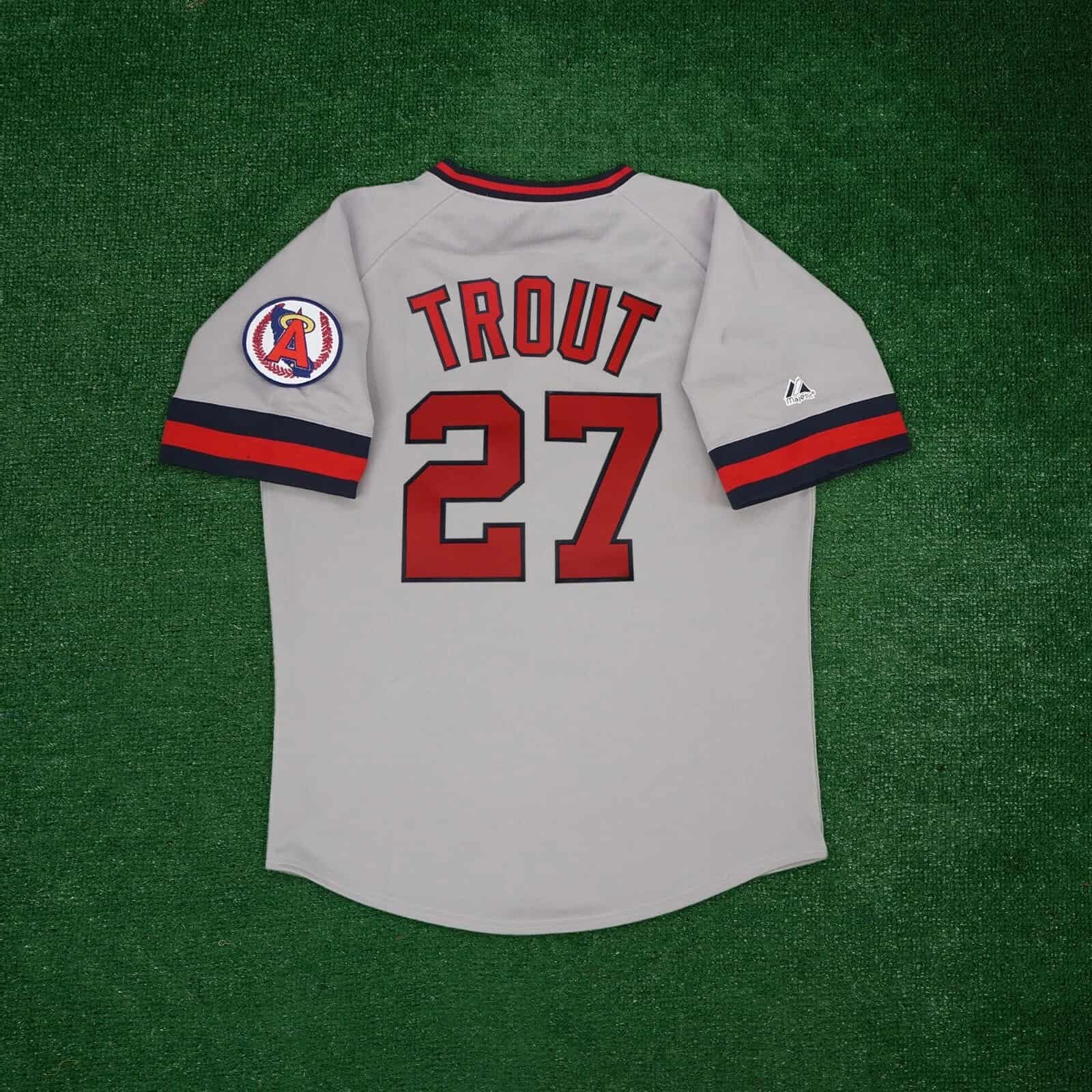 Mike Trout California Angels Men's Cooperstown Grey Road Jersey w Team Patch