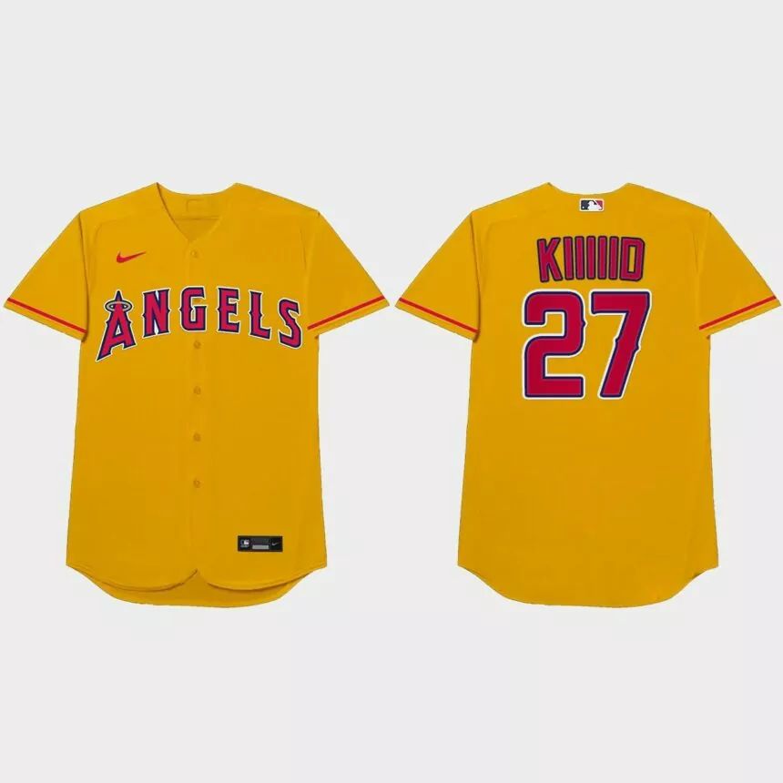 Mike Trout Nickname Angels 2021 Players’ Weekend Kiiiiid Jersey – Gold