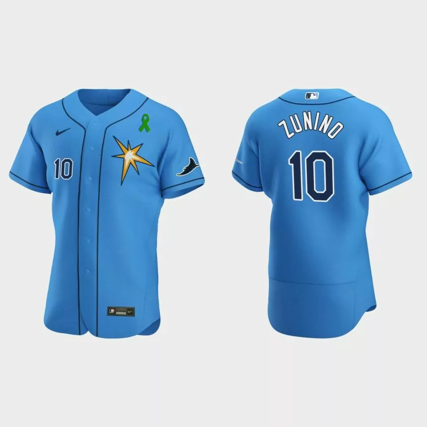 Mike Zunino Tampa Bay Rays Green Ribbon Authentic Alternate Jersey – Light Blue