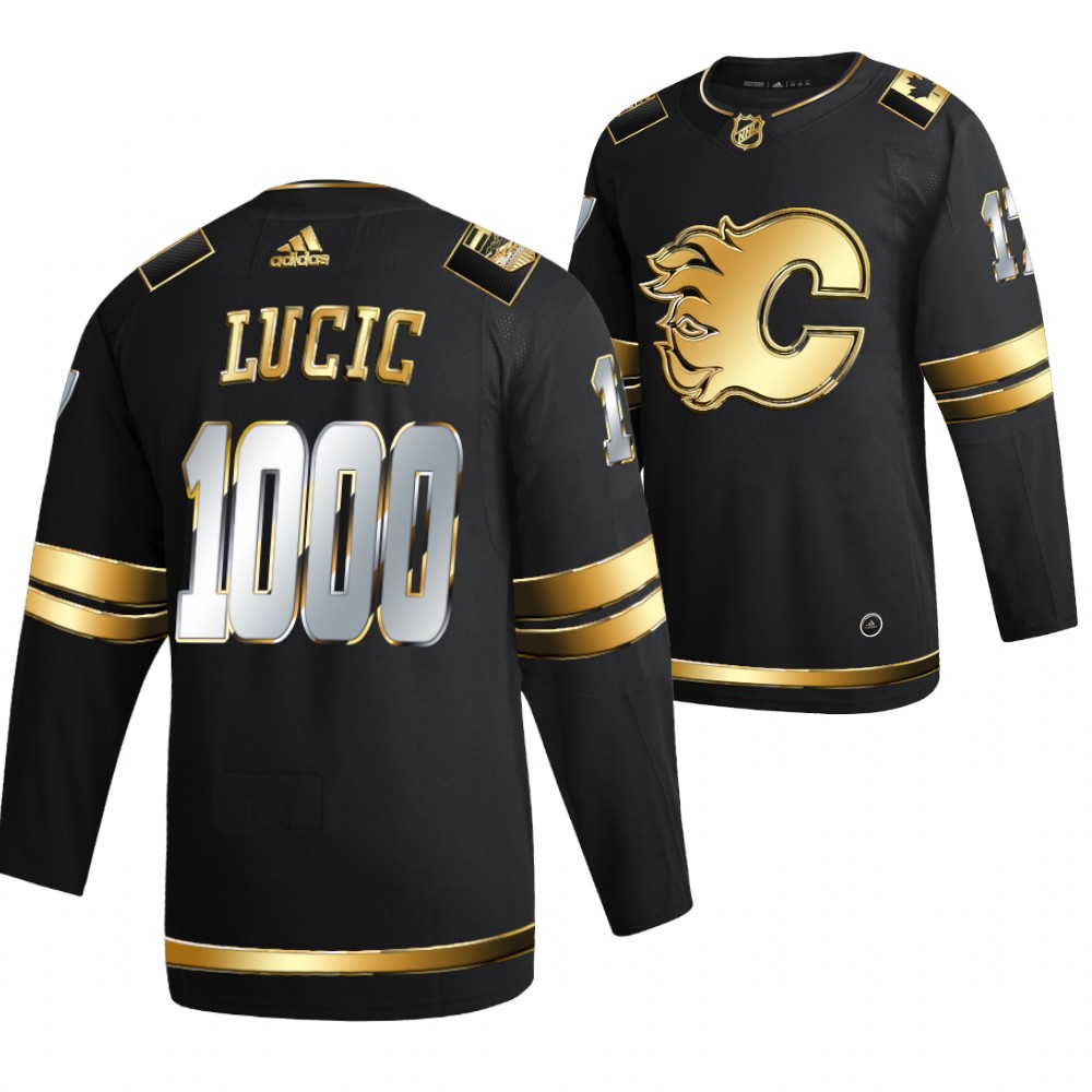 Milan Lucic Calgary Flames Black 1000 Games Jersey Golden Authentic