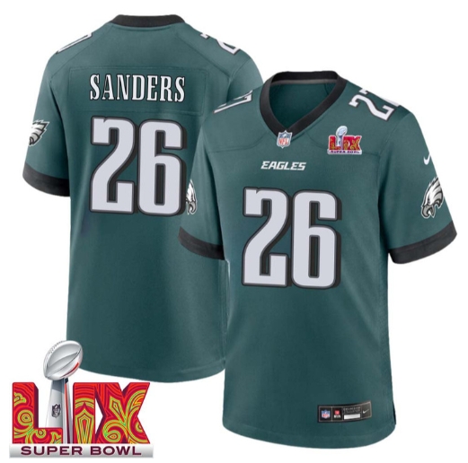 Miles Sanders No 26 Men Super Bowl LIX Philadelphia Eagles Home Game 2025 Jersey- Replica