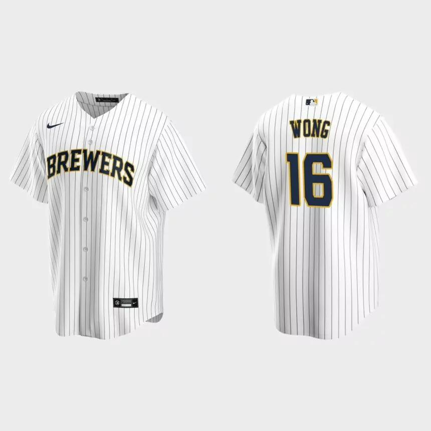 Milwaukee Brewers #16 Kolten Wong Replica Alternate Jersey – White Navy