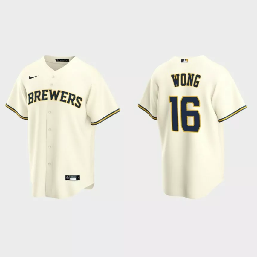 Milwaukee Brewers #16 Kolten Wong Replica Home Jersey – Cream