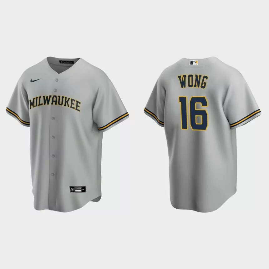 Milwaukee Brewers #16 Kolten Wong Replica Road Jersey – Gray