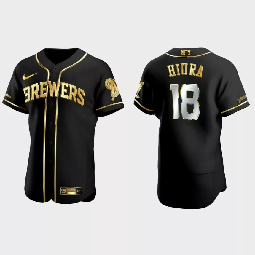 Milwaukee Brewers #18 Keston Hiura Gold Edition Authentic Jersey – Black
