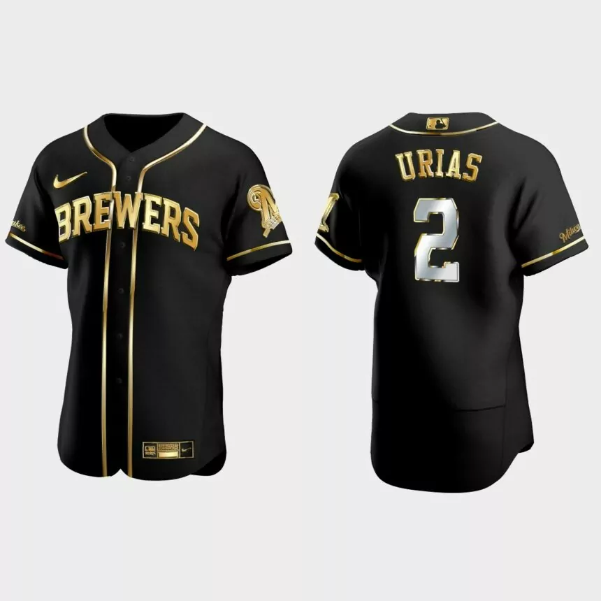 Milwaukee Brewers #2 Luis Urias Gold Edition Authentic Jersey – Black