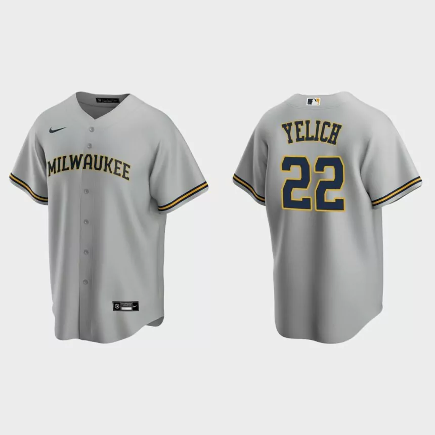 Milwaukee Brewers #22 Christian Yelich Gray Replica Road Jersey