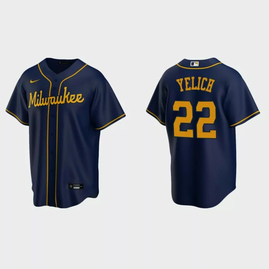 Milwaukee Brewers #22 Christian Yelich Navy Replica Alternate Jersey
