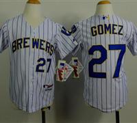 Milwaukee Brewers #27 Carlos Gomez White(Blue Stripe) Cool Base Stitched Youth Baseball