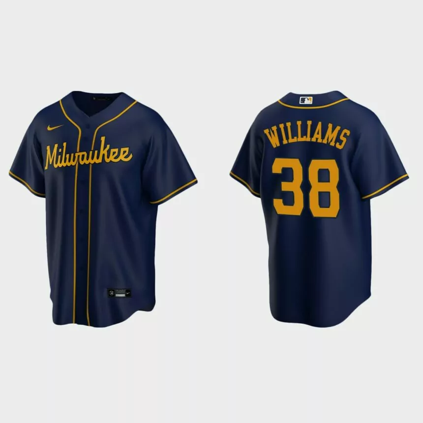 Milwaukee Brewers #38 Devin Williams Replica Alternate Jersey – Navy