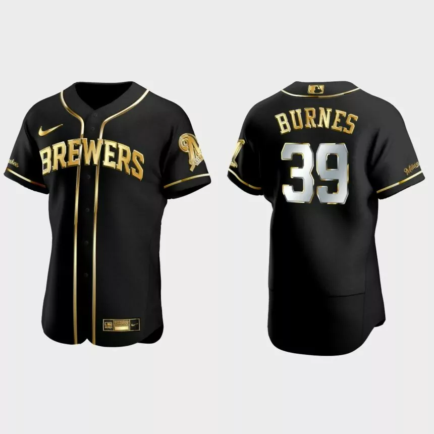 Milwaukee Brewers #39 Corbin Burnes Gold Edition Authentic Jersey – Black
