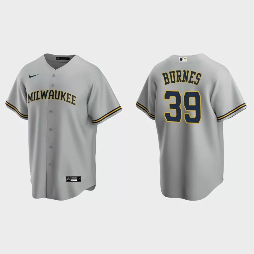 Milwaukee Brewers #39 Corbin Burnes Replica Road Jersey – Gray