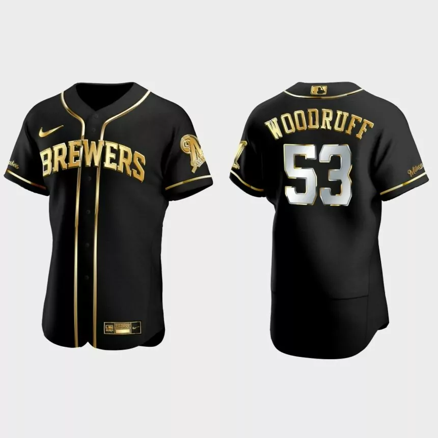Milwaukee Brewers #53 Brandon Woodruff Gold Edition Authentic Jersey – Black