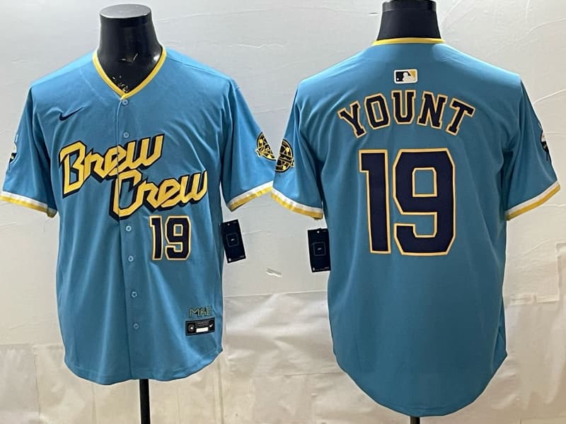 Milwaukee Brewers 2025 Postseason Jersey - All Stitched  19 YOUNT