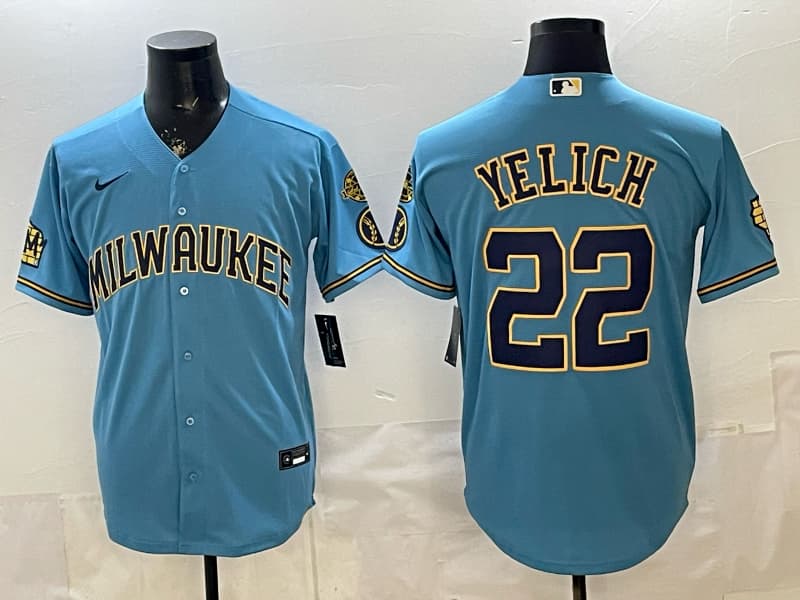 Milwaukee Brewers 2025 Postseason Jersey - All Stitched  22   YELICH
