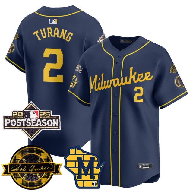 Milwaukee Brewers 2025 Postseason Jersey - All Stitched Brice Turang -  2