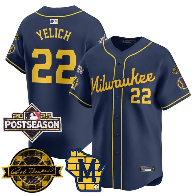 Milwaukee Brewers 2025 Postseason Jersey - All Stitched Christian Yelich  -  22