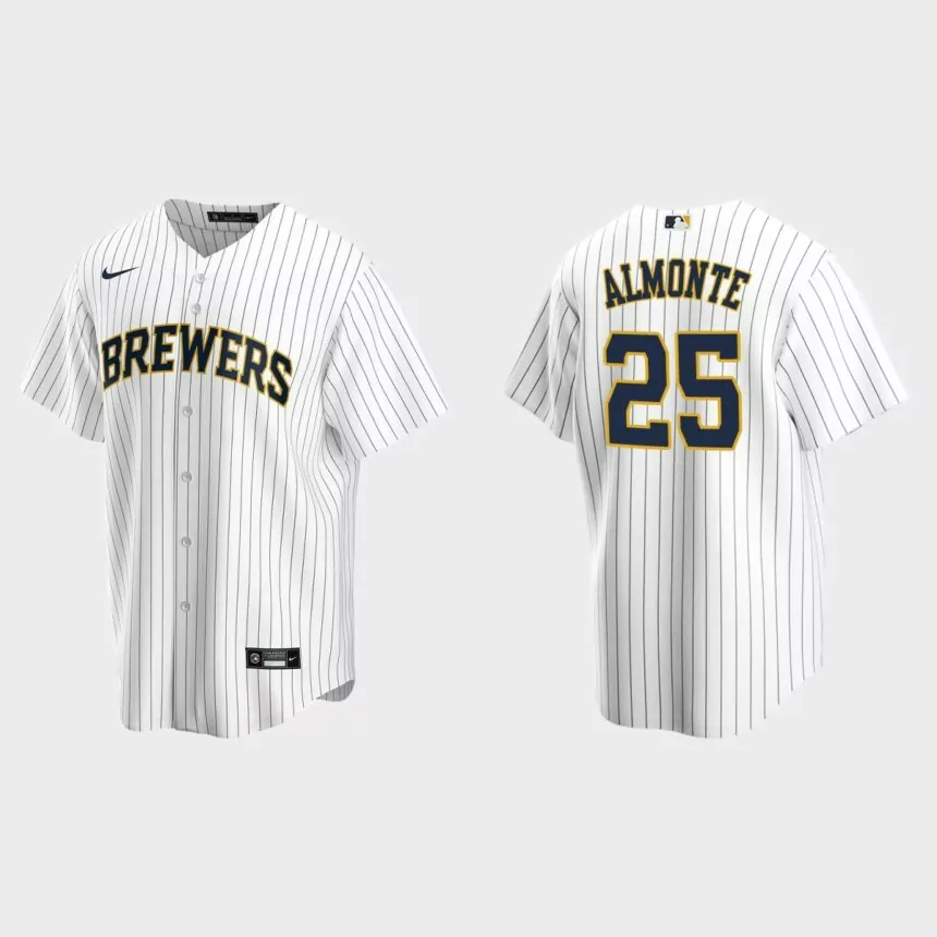 Milwaukee Brewers Abraham Almonte Replica Alternate Jersey – White Navy