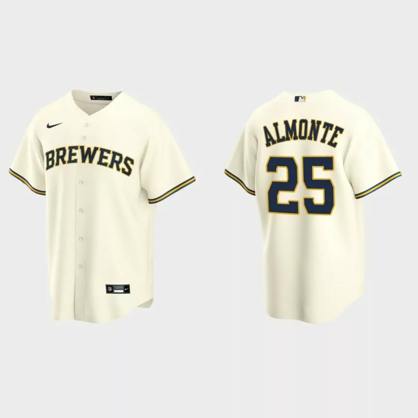 Milwaukee Brewers Abraham Almonte Replica Home Jersey – Cream