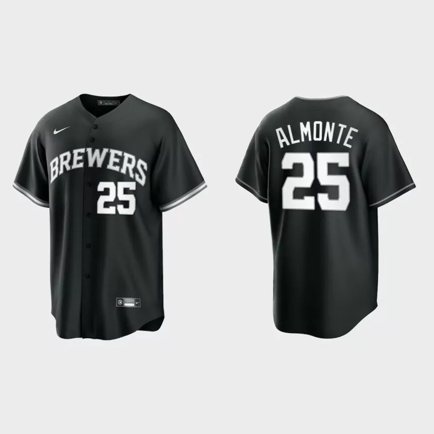 Milwaukee Brewers Abraham Almonte Replica Official Jersey – Black White