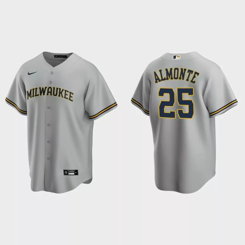 Milwaukee Brewers Abraham Almonte Replica Road Jersey – Gray