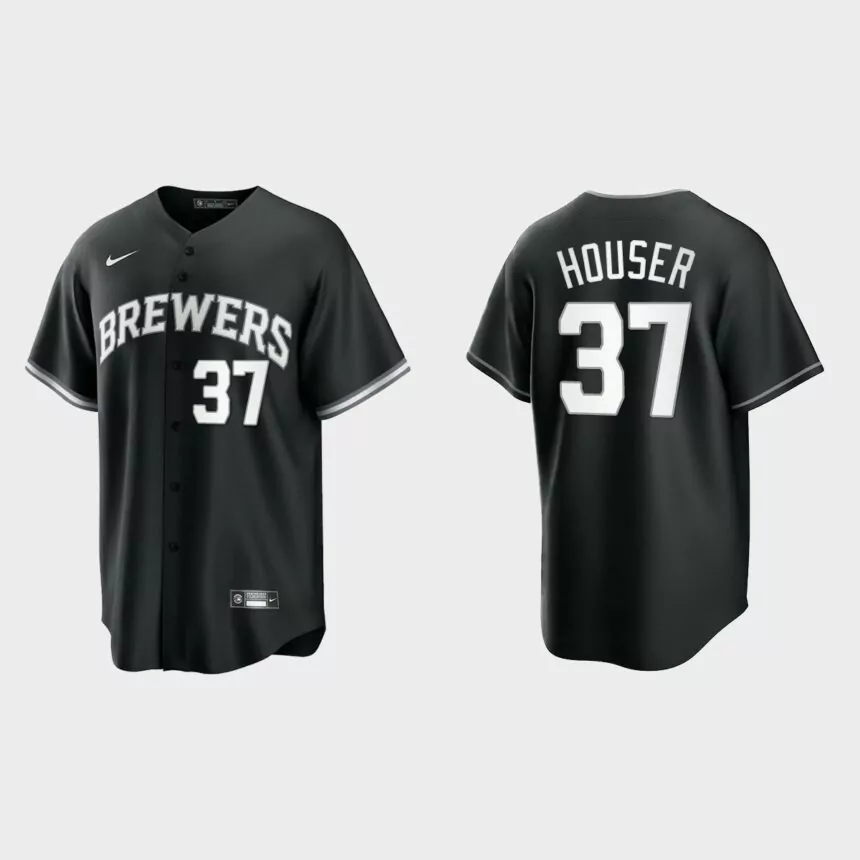 Milwaukee Brewers Adrian Houser Replica Official Jersey – Black White