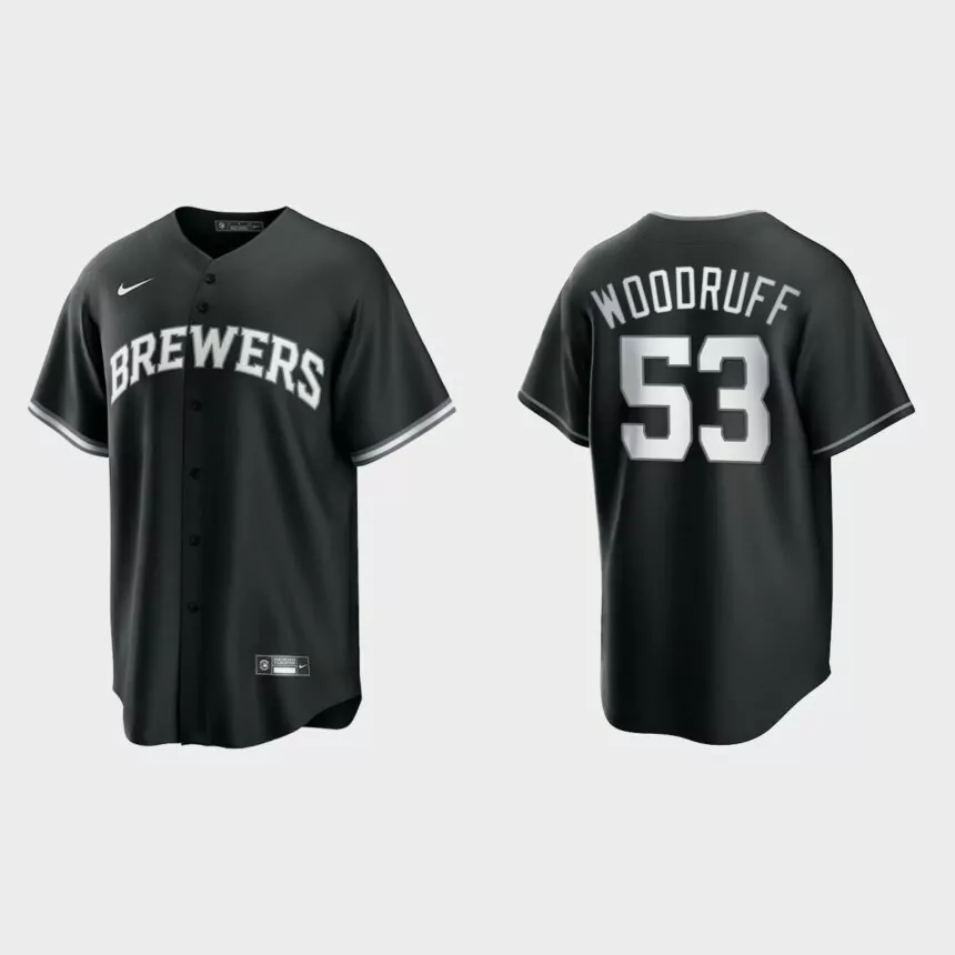 Milwaukee Brewers Brandon Woodruff 2021 All Black Fashion Replica Jersey – Black White