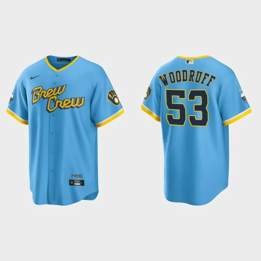 Milwaukee Brewers Brandon Woodruff 2022 City Connect Replica Jersey – Powder Blue