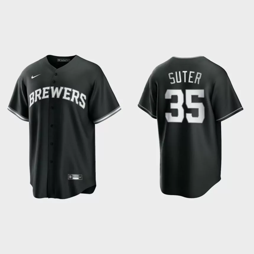 Milwaukee Brewers Brent Suter 2021 All Black Fashion Replica Jersey – Black White