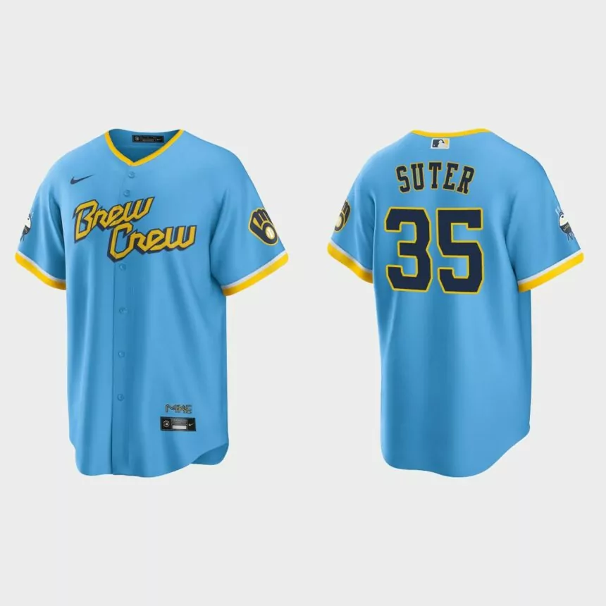 Milwaukee Brewers Brent Suter 2022 City Connect Replica Jersey – Powder Blue