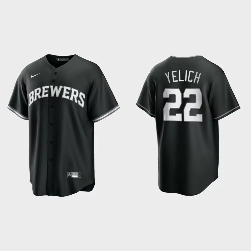 Milwaukee Brewers Christian Yelich 2021 All Black Fashion Replica Jersey – Black White