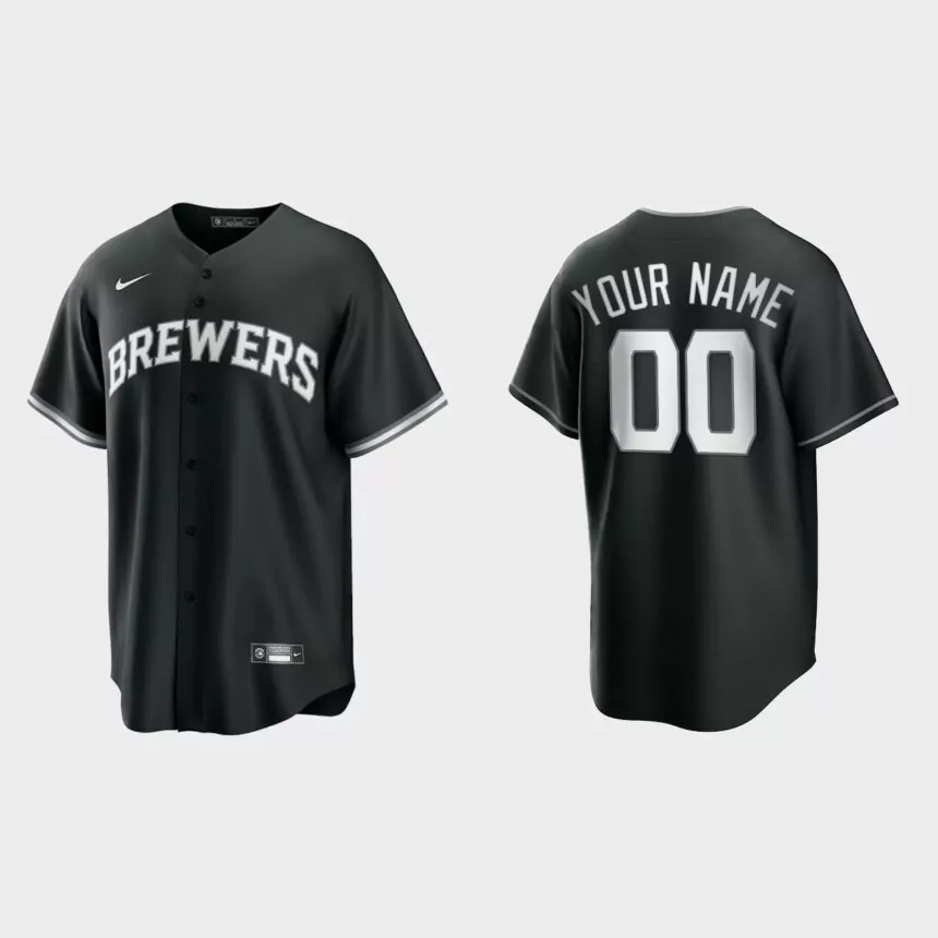 Milwaukee Brewers Custom 2021 All Black Fashion Replica Jersey – Black White