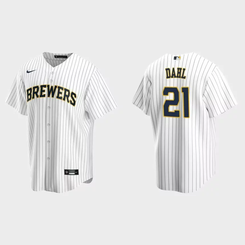 Milwaukee Brewers David Dahl Replica Alternate Jersey – White Navy