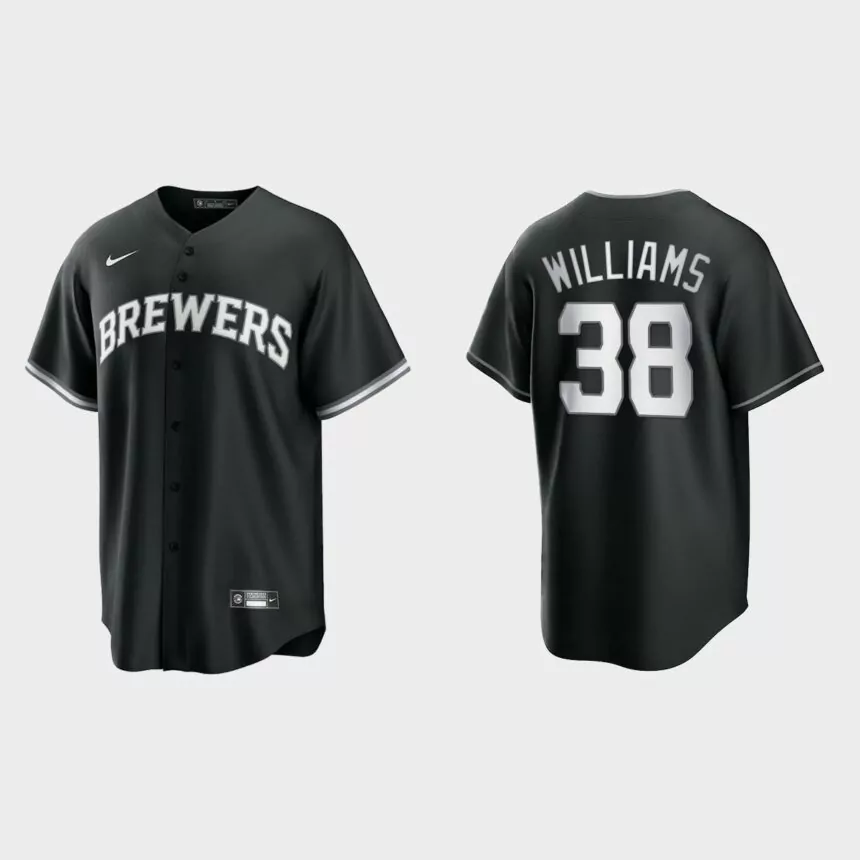 Milwaukee Brewers Devin Williams 2021 All Black Fashion Replica Jersey – Black White