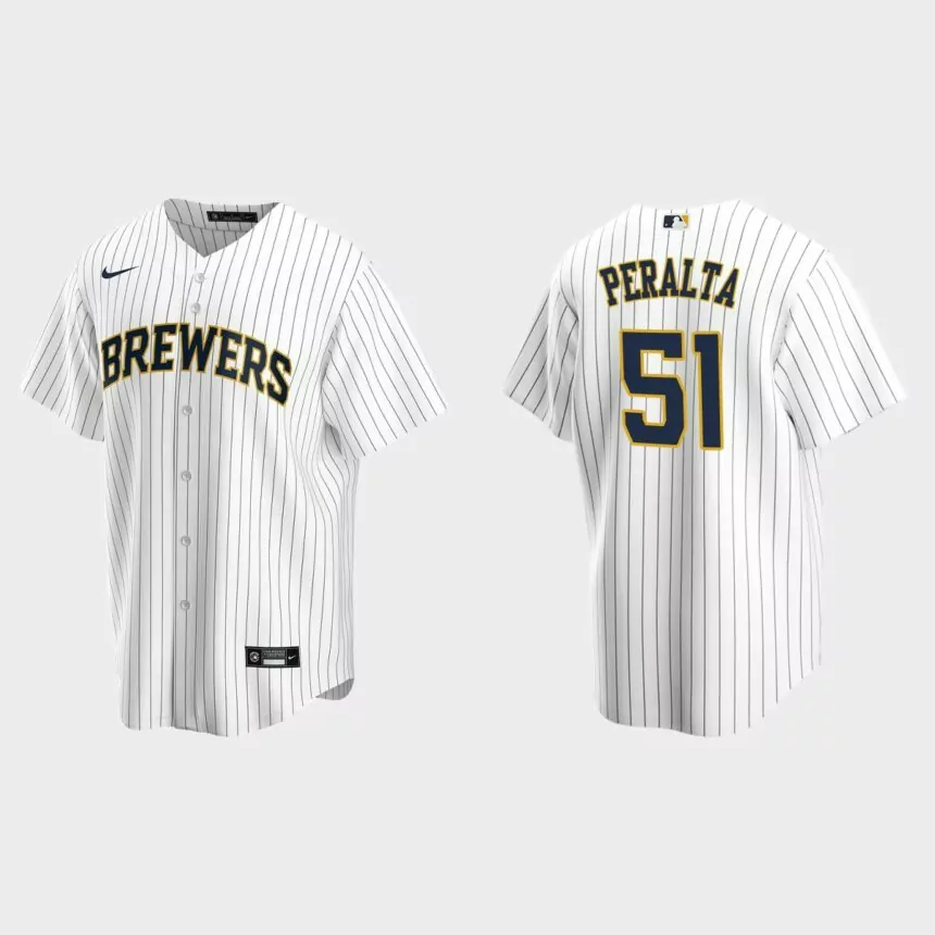 Milwaukee Brewers Freddy Peralta Replica Alternate Jersey – White Navy