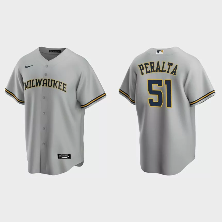 Milwaukee Brewers Freddy Peralta Replica Road Jersey – Gray