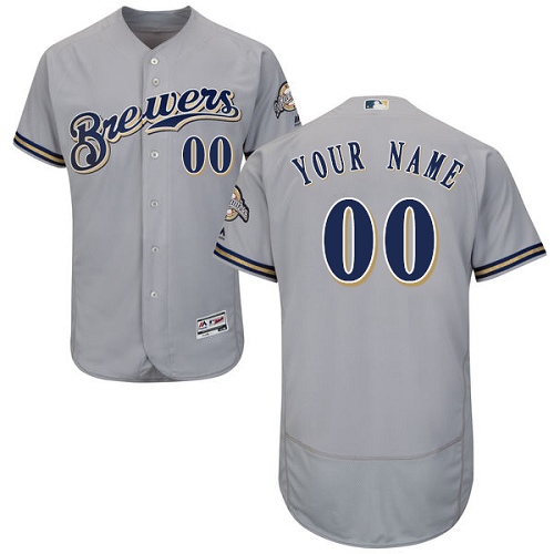 Milwaukee Brewers Gray Men's Customized Flexbase Jersey