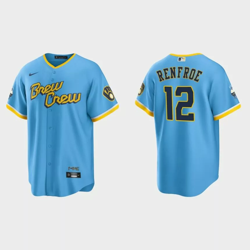 Milwaukee Brewers Hunter Renfroe 2022 City Connect Replica Jersey – Powder Blue