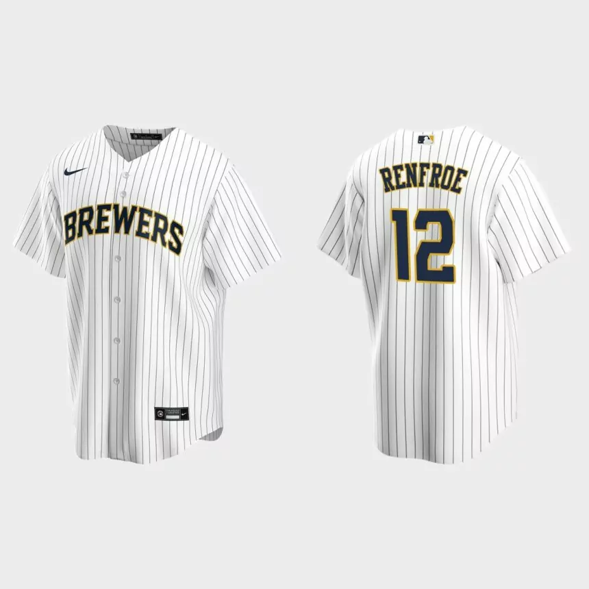 Milwaukee Brewers Hunter Renfroe Replica Alternate Jersey – White Navy