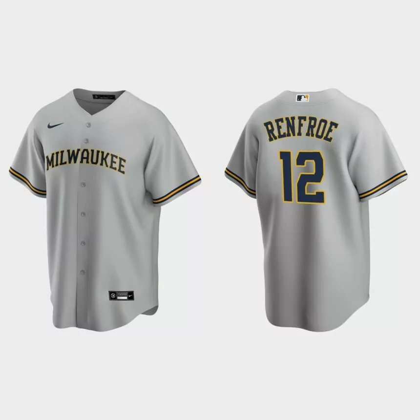 Milwaukee Brewers Hunter Renfroe Replica Road Jersey – Gray
