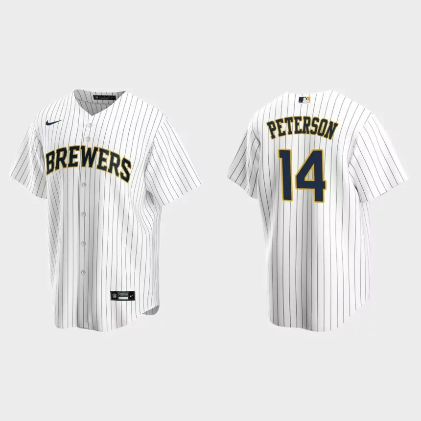 Milwaukee Brewers Jace Peterson Replica Alternate Jersey – White Navy