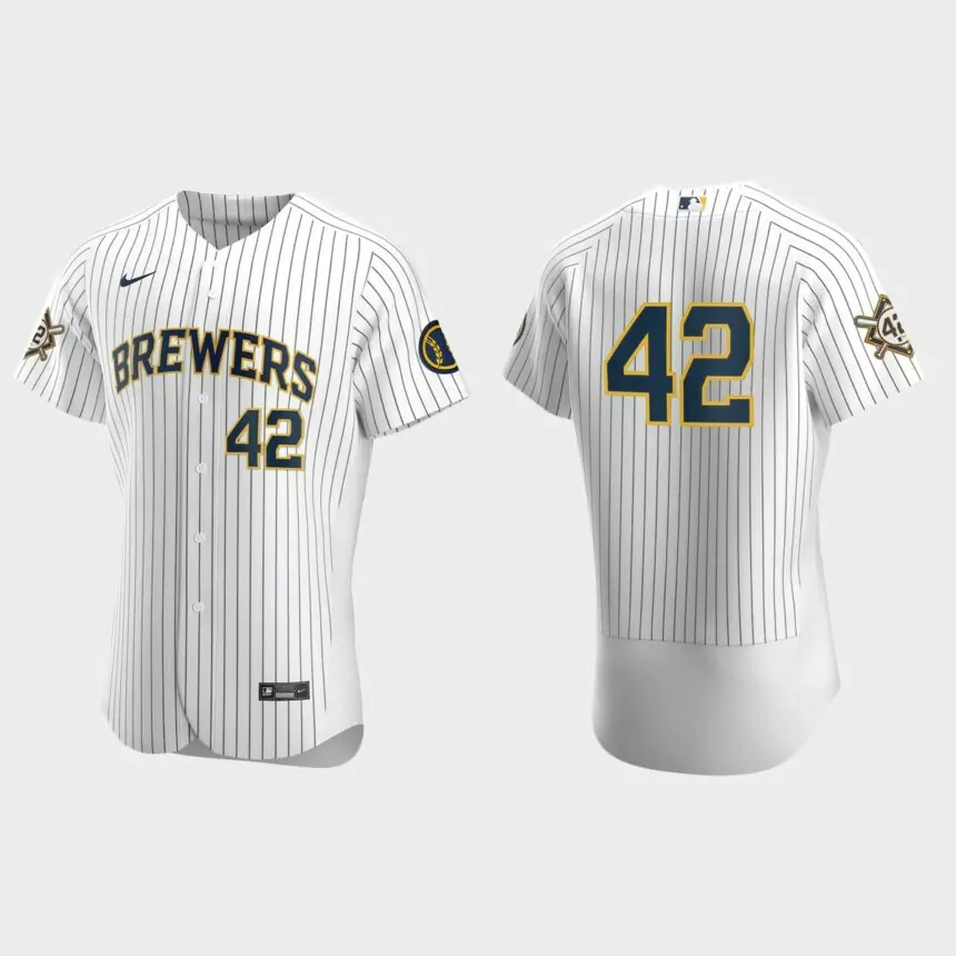 Milwaukee Brewers Jackie Robinson Day Authentic Jersey – White Navy