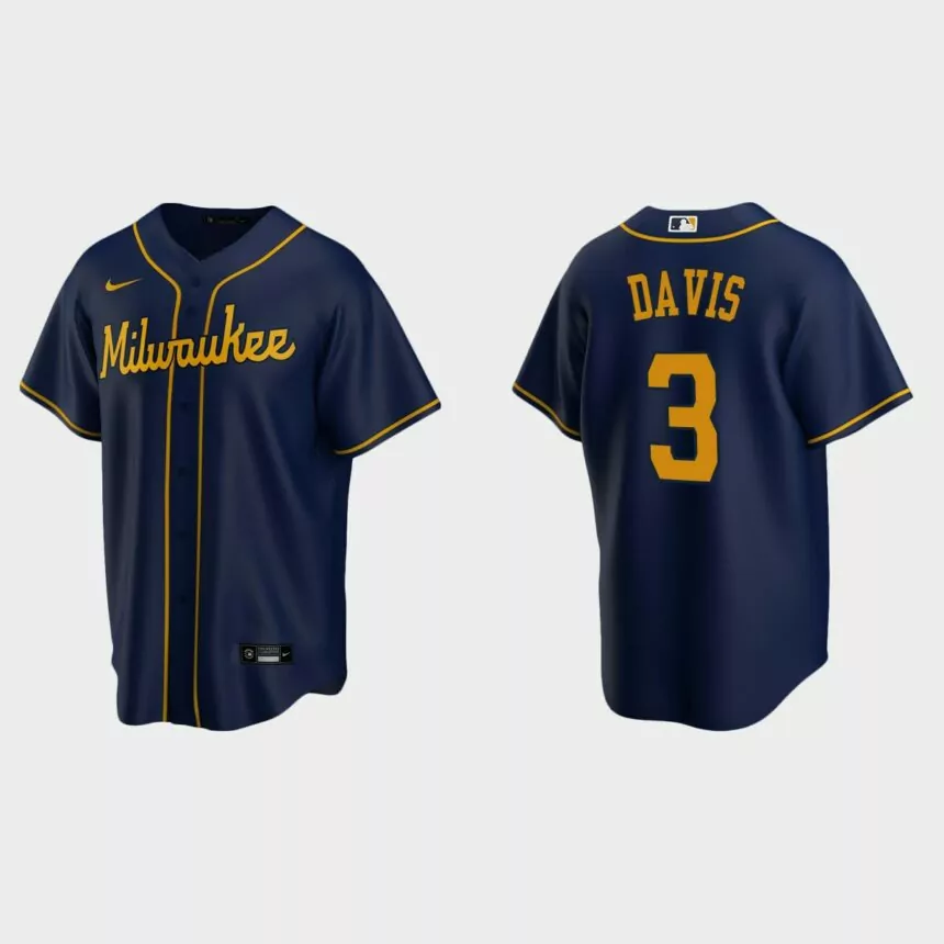 Milwaukee Brewers Jonathan Davis Replica Alternate Jersey – Navy