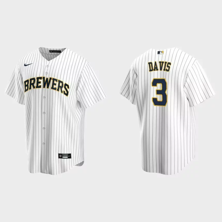 Milwaukee Brewers Jonathan Davis Replica Alternate Jersey – White Navy