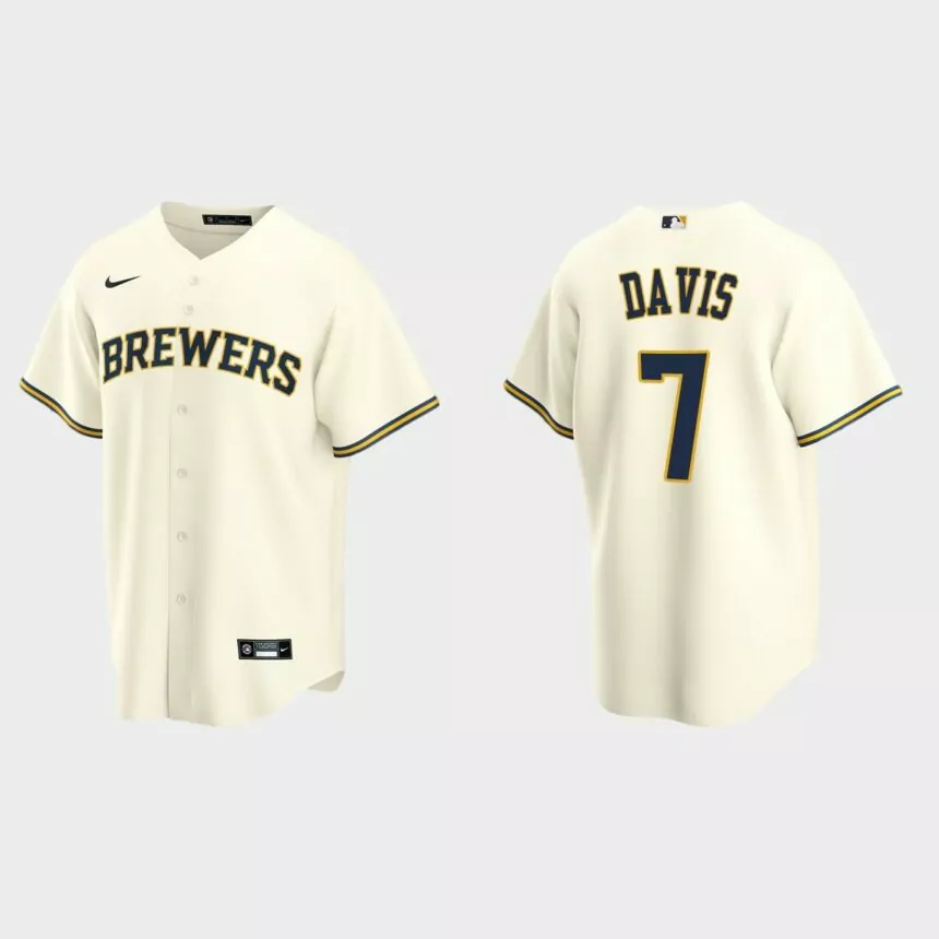 Milwaukee Brewers Jonathan Davis Replica Home Jersey – Cream