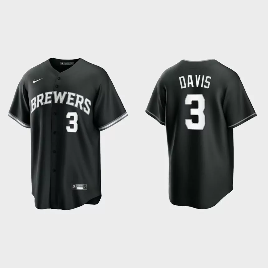 Milwaukee Brewers Jonathan Davis Replica Official Jersey – Black White