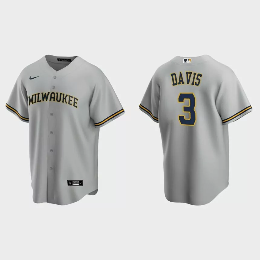 Milwaukee Brewers Jonathan Davis Replica Road Jersey – Gray