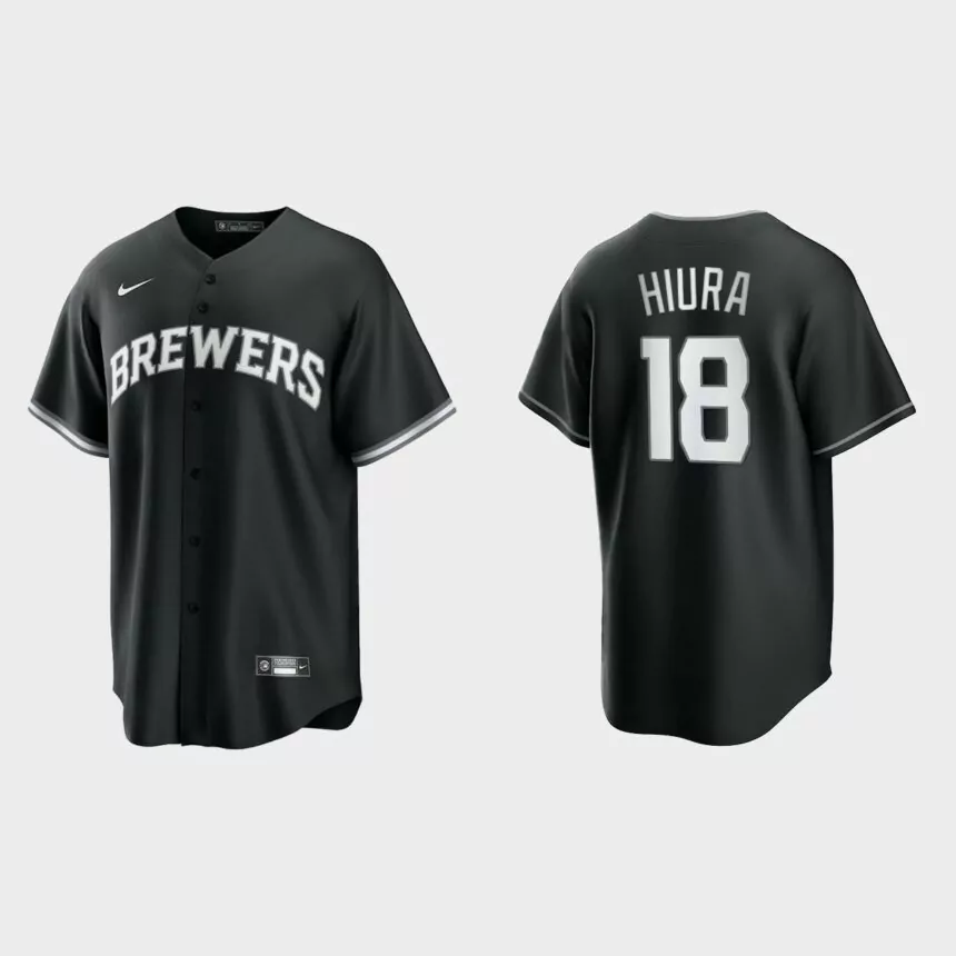 Milwaukee Brewers Keston Hiura 2021 All Black Fashion Replica Jersey – Black White