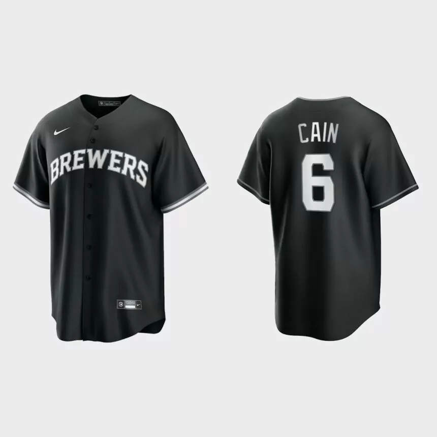 Milwaukee Brewers Lorenzo Cain 2021 All Black Fashion Replica Jersey – Black White